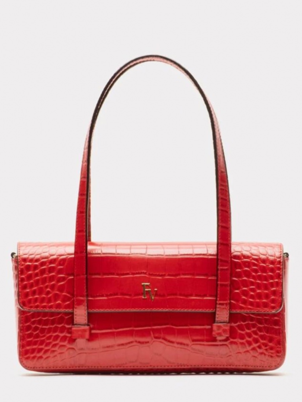 NWT, FRANCES VALENTINE, SLIM TOTE, CROC EMBOSSED IN RED LEATHER